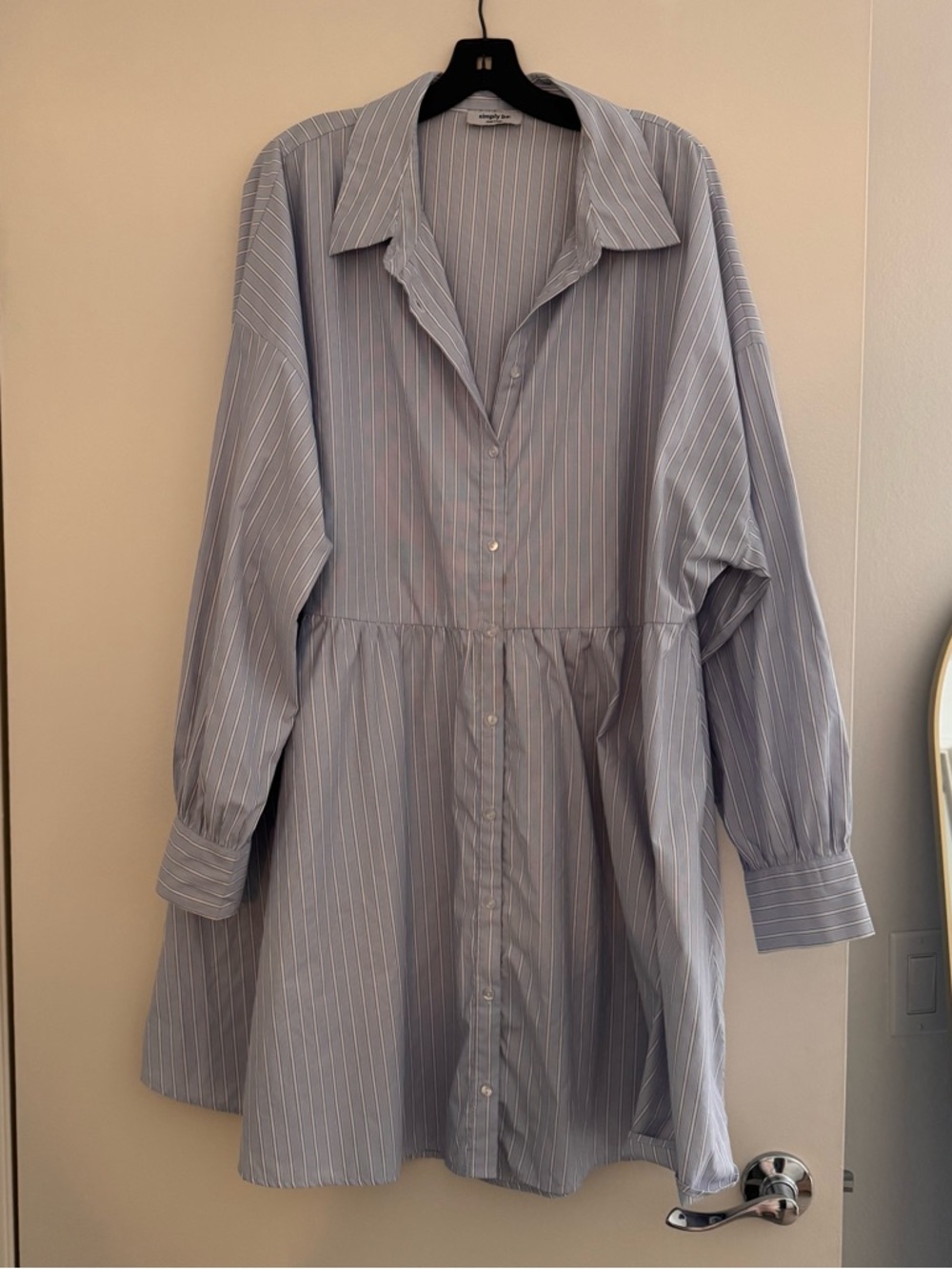 Simply Be Light Blue Pinstripe Long Sleeve Shirt Dress